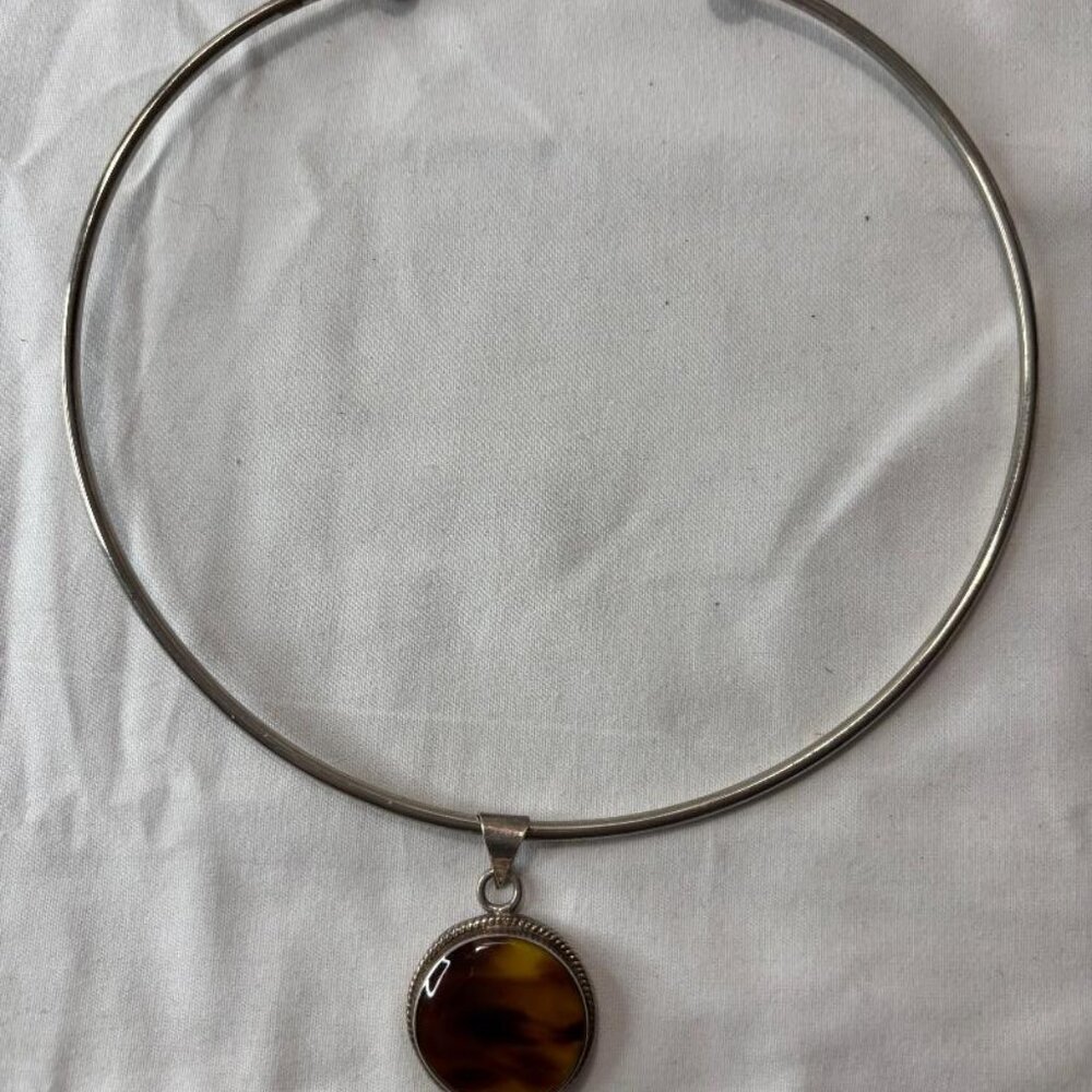 VINTAGE Sterling Silver .925 Necklace with Amber Stone
